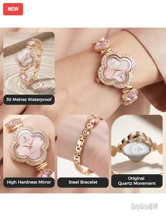 Vintage Quatrefoil Pink Dial Small Analog Quartz Bracelet Watch with Adjustment main image 6